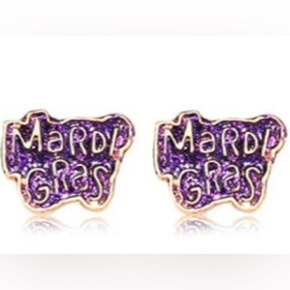 Mardi Gras Jewelry - Mardi Gras Purple and Goldtone Stud Earrings - New